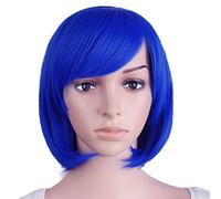 MapofBeauty 12 Pouce/30cm Simple Souple Court Droit Diagonal Frange Perruque (Marine Bleu)