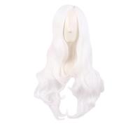 MapofBeauty 28 Pouces/70 cm Cosplay Longue Vague Bouclé Fibre Synthétique Side Bang Anime Fashion Party Perruque (Blanc)