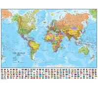 Maps International - Carte du monde avec drapeaux - Laminé - 84,1 cm (L) x 59,4 cm (H)