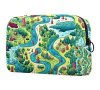 Maps Tree Rive Trousse à maquillage à carreaux verte - Trousse de maquillage douce et portable pour voyage et rangement à la maison, multicolore, 18.5x7.5x13cm/7.3x3x5.1in, Art Déco