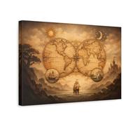 Maps World Vintage - Canvas Wall Art Print 18×12 inch (45×30 cm) - Horizontal / 1.25 inch (3 cm)