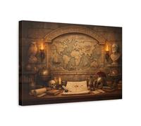 Maps World Vintage Study - Canvas Wall Art Print 18×12 inch (45×30 cm) - Horizontal / 1.25 inch (3 cm)