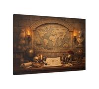 Maps World Vintage Study - Canvas Wall Art Print 30×20 inch (75×50 cm) - Horizontal / 1.25 inch (3 cm)