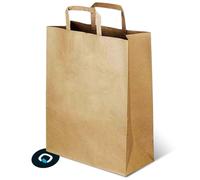 MAQA - 50 Shoppers Papier Kraft Havane avec poignée plate - Papier de 90 g/m² résistant et réutilisable - Idéal pour Take Away et Delivery - Eco-Friendly, Lot de 100 sacs en papier, 32 x 22 x 34 cm