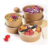 MAQA 50pcs bols à salade ronds en papier 750-1000-1300 ml, bol à salade avec couvercle, récipients alimentaires Poke bowl à emporter 1300 ML
