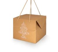 MAQA Lot de 10 boîtes Panettone Noël Kraft avec poignées - Boîtes cadeaux Arbre Merry Christmas en carton rigide 24 x 24 x 20 cm, fabriqué en Italie