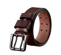 MAQDDO 1 pièces ceinture en cuir véritable for hommes mâle Double boucle ardillon Cowboy jean sangle pour Homme(Coffee,115CM)