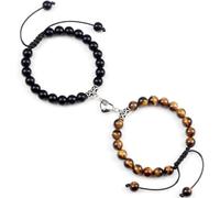 MAQDDO Bracelets de distance 2 pièces/ensemble perles pierre bracelet tressé amoureux coeur aimant réglable bijoux d'ami pour Décoration(Bright-Tiger Eye)