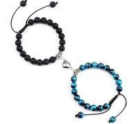 MAQDDO Bracelets de distance 2 pièces/ensemble perles pierre bracelet tressé amoureux coeur aimant réglable bijoux d'ami pour Décoration(Lava-Blue Tiger Eye)