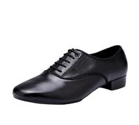 MAQDDO Chaussures de Danse en Cuir for Hommes, Chaussures de Sport carrées for Hommes, Chaussures de Danse Latine Souples for Adultes, Baskets Modernes for Valse pour Le Spectacle(Black 4.5cm,47)