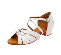 MAQDDO Chaussures de Danse for Filles et Femmes, Chaussures Latines for Salle Bal, Tango Moderne, for Spectacle, Sandales Salsa, Talon 3.5CM pour Femmes(White,34 (22cm))