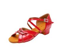 MAQDDO Chaussures de Danse for Filles et Femmes, Chaussures Latines for Salle Bal, Tango Moderne, for Spectacle, Sandales Salsa, Talon 3.5CM pour Femmes(Red,34 (22cm))
