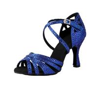 MAQDDO Chaussures de Danse Latine avec Diamants for Adultes, Chaussures à Talons Hauts for Femmes pour Femmes(Blue 7.5 cm,41)