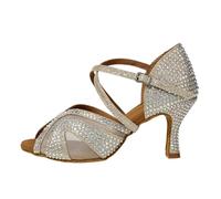 MAQDDO Chaussures de Danse Latine for Femmes Adultes avec Incrustation Diamants, Chaussures Latines Professionnelles à Semelles Souples pour Femmes(Beige 7.5 cm,39)