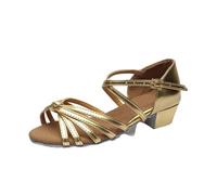MAQDDO Chaussures de Danse Latine for Femmes/Filles/Enfants/Enfants, Chaussures Tango Salsa for Salle Bal, Baskets d'entraînement Souples à Talons avec Boucle pour Femmes(Gold 3.5cm,34)