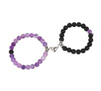 MAQDDO Lot de 2 bracelets perles for amoureux, pierre, distance, cœur, aimant, couple, amitié, mode, bijoux, cadeau pour Décoration(Purple black)