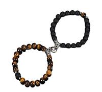 MAQDDO Lot de 2 bracelets perles for amoureux, pierre, distance, cœur, aimant, couple, amitié, mode, bijoux, cadeau pour Décoration(Brown 1 black)