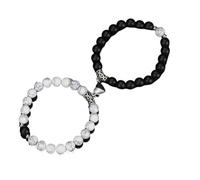 MAQDDO Lot de 2 bracelets perles for amoureux, pierre, distance, cœur, aimant, couple, amitié, mode, bijoux, cadeau pour Décoration(Black white)
