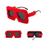 MAQDDO Lunettes de soleil carrées surdimensionnées en peluche, 5 pièces, nouveauté décorative, nuances d'hiver for fête noël For Birthday Party(Red-black)
