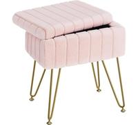 MAQDDO Tabouret de vanité en Fausse Fourrure avec Rangement, Tabouret Doux, Pieds métal antidérapants, siège rembourré, Multifonctionnel pour Accueil(Pink)