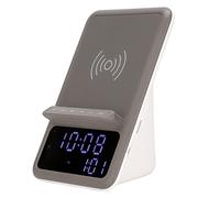 Maquer Réveil de Chevet, Chargeurs sans Fil à Charge Rapide, Station de Recharge de Téléphone avec Affichage Numérique, Haut-parleur Bluetooth avec Radio FM, Fonction Snooze, Appels Mains Libres