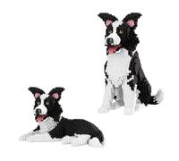 Maquette Blocs Mini Border Collie 2 en 1, 2305 PCS avec Bouton Son Miaou