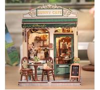 Maquette Booknook Serre-livre - CUTEBEE - Sunny Cafe - Bois à assembler - Éclairage LED (2 LR3) - Kit pièces prédécoupées