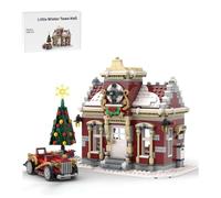 Maquette de maison de Noël, kit de construction de maison de ville, petit village de Noël avec arbre de Noël, voitures anciennes et parc, architecture maison, série de blocs de construction pour