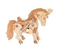 Maquette en Bois 3D avec mécanisme - Cheval - 25 pièces - 14 x 9,5 x 3,5 cm - Animaux équestre articulé