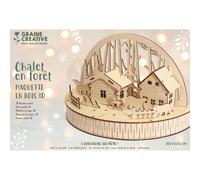 Maquette en Bois de Noël - Village Chalet en Forêt avec Ours, 30x15x18 cm