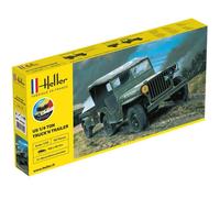 HELLER 57105 MAQUETTE MILITAIRE STARTER KIT JEEP AVEC REMORQUE INCLUSE 1/35