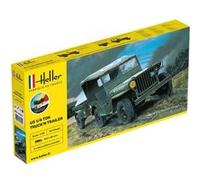 Maquette véhicule militaire : Starter Kit : US 1/4 Ton Truck'N Trailer Heller