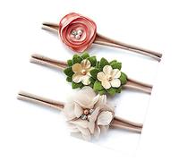 Maquillage Bandeau 3 pièces/Ensemble Mignon Fleur Fausse Perle Infantile bébé élastique Bandeau Bandeau Cheveux Ficelle Blanc(Khaki)