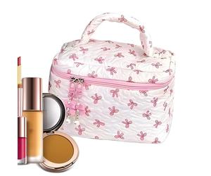 Maquillage de fleurs, sac de maquillage rembourré, maquillage esthétique, organisateur éthique, toilette réutilisable, grande capacité pour les voyages, la salle de bain et, rose, Voir la description