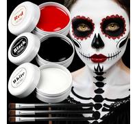 Maquillage d'Halloween - Noir, blanc et rouge - 150 g - Haut pouvoir couvrant - Kit de maquillage de théâtre pour Joker et vampire, texture crémeuse pour enfants et adultes - Pour maquillage SFX (noir