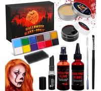 Maquillage Effets Spéciaux Halloween Faux Sang Setfaux Sang En Sprayfaux Sangcire De Cicatricefaux Gel De Sang,Éponge À Pointillés,Spatulerouge À Lèvres,12 Couleurs Palette Maquillage
