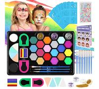 Maquillage Enfant Carnaval, 48PCS Peinture Visage avec Tatouage Paillette Pochoir Maquillage Enfant, Palette Maquillage Enfant Bio Peinture Corporelle Halloween Carnaval