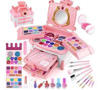 Maquillage Enfant Fille - 50 PCS Trousse de Maquillage Cosmétique Lavable, Cadeau de Noël Anniversaire