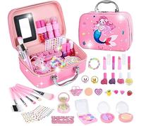 Maquillage Enfant Filles, Lavable Malette Maquillage Jouet pour Enfant, Coffret de Princesse Fille Makeup Set Cadeau de Noël Anniversaire Jouet pour Fille 3 4 5 6 7 8 9 10 11 Ans