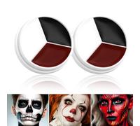 Maquillage Halloween Clown Effrayant Peinture Visage Noir Blanc Rouge 2 Pcs, Peinture Corporelle pour Le Visage Noir et Blanc pour Halloween SFX Cosplay Joker Crâne Zombie Vampire Pennywise Costume