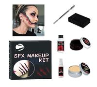 Maquillage Halloween Effets Spéciaux,Kit De Maquillage SFX pour Halloween,Kit De Cire De Cicatrice,Maquillage De Fausse Cicatrice avec Cire À Modeler,Faux Sang,Éponge Kit Maquillage Halloween