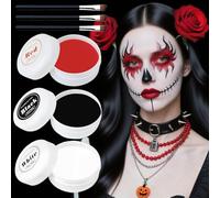 Maquillage Halloween Noir Blanc Rouge, Kit de Maquillage Halloween, Professionnel Kit Maquillage Halloween Enfant Adulte Femme, pour Maquillage Théâtre Carnaval Halloween Cosplay avec 3 Pinceaux
