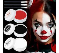 Maquillage Halloween Noir Blanc Rouge, Maquillage Halloween pour Visage, Halloween Maquillage pour Adulte Enfant, Halloween Peinture Visage pour Carnaval Cosplay SFX Clown, 3 pièces