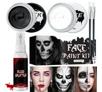 Maquillage Halloween, Peinture Visage Blanc Noir, Kit Maquillage Halloween de Faux Sang, Maquillage Halloween pour Visage, Maquillage Enfant pour Halloween Carnaval Théâtre Cosplay Clown Maquillage