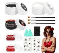 Maquillage Halloween, Peinture Visage Blanc Noir Rouge, Maquillage Clown Effrayant, Kit Maquillage Halloween Enfant Adulte, Faux Sang Kit, Pour Zombie Vampire Clown Carnaval Cosplay