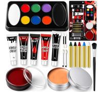 Maquillage Halloween pour Visage avec Faux Sang Halloween Makeup | Kit Effets SFX avec Palette 8 Couleurs, Crèmes Blanc Noir Rouge, Liquide SFX, Cire à Cicatrices, Faux Sang en Tube et Pot
