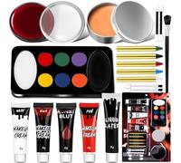 Maquillage Halloween pour Visage Enfant Adulte - avec Faux Sang, Latex Liquide Maquillage et Halloween Palette Maquillage, Crayon Maquillage Halloween Makeup pour Carnaval Cosplay Vampire Zombie