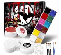 Maquillage halloween pour visage, Faux Sang Maquillage Set Avec Noir + Blanc + rouge,12 couleurs Peinture Corporelle,Modèle de peinture d'horreur,Stylos à peinture
