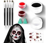 Maquillage Halloween pour Visage Noir et Blanc Rouge, avec 4 Pinceaux de Maquillage, Autocollant tatouage araignée, Corps Peintures, Body Painting pour Carnaval, Halloween, Scène, Clown