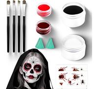 Maquillage Halloween Pour Visage Noir Et Blanc Rouge, Avec 4 Pinceaux De Maquillage, Autocollant Tatouage Araignée, Corps Peintures, Body Painting Pour Carnaval, Halloween, Scène, Clown